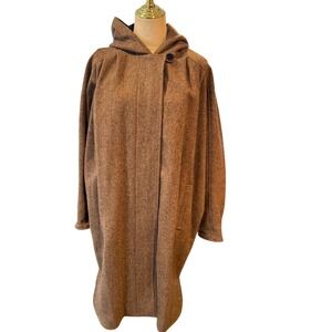 Central Park International Vintage Brown Herringbone Wool Blend Hooded Coat‎ S